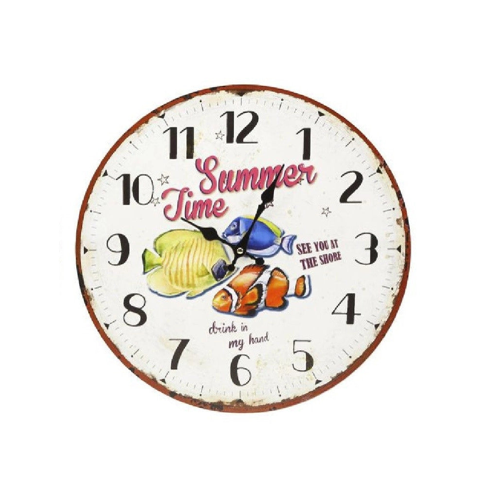 Trade Shop - Orologio In Legno Da Parete Rotondo Analogico Vintage Retro' Casa Cucina 218690 -