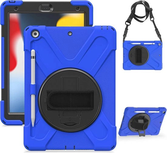 Hoes robusta e shockassorbente per iPad 10,2 pollici con stand e cinghia regolabile a spalla