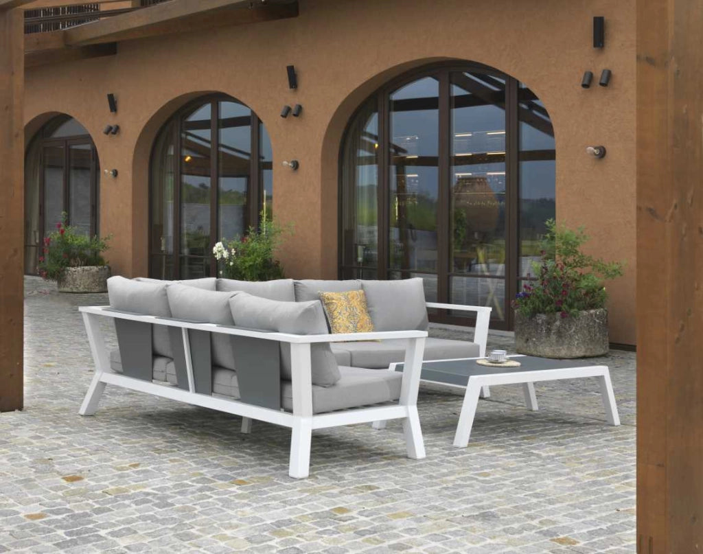 Set Salotto da Giardino Divano Angolare e Tavolino in Alluminio Riverton Bianco