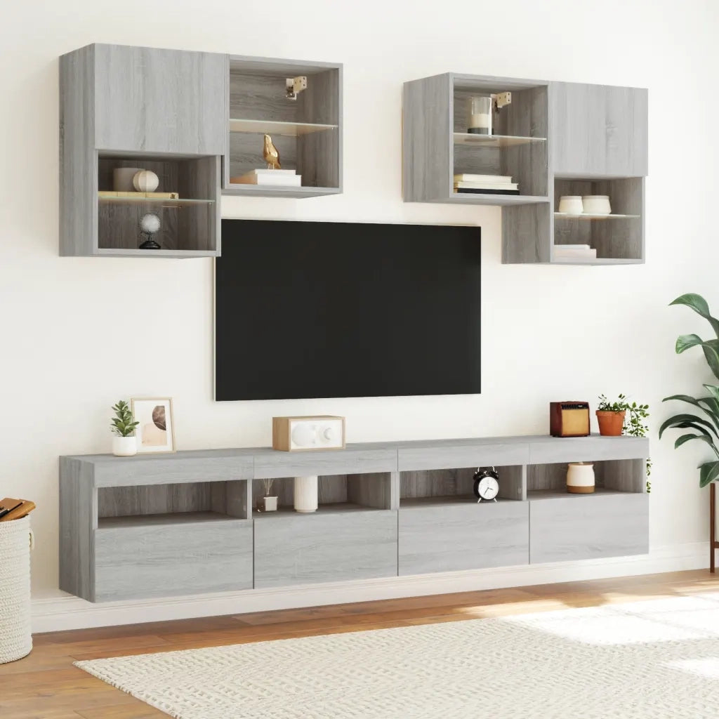 Mobile TV a Parete con Luci LED-Mobile TV a Muro Grigio Sonoma 100x30x40 cm