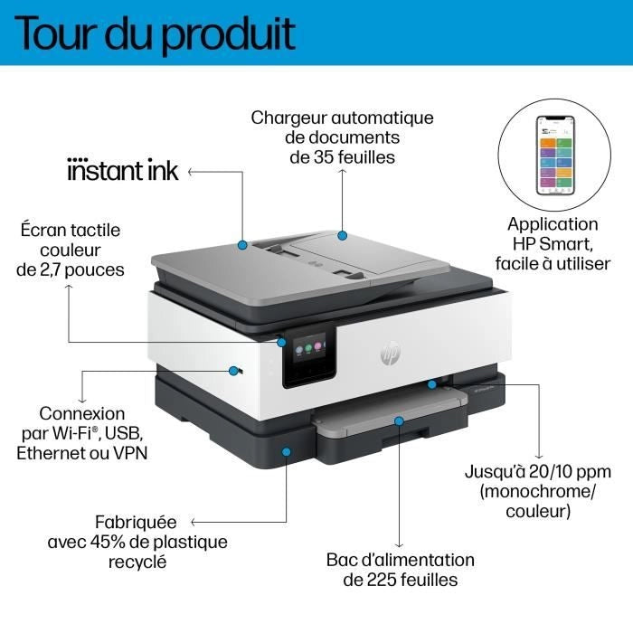 HP OfficeJet Pro 8124e - Stampante All-in-One - Getto d'inchiostro a colori con 3 mesi di Instant Ink incluso con HP+
