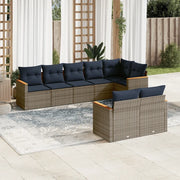Set Divani da Giardino 8 pz con Cuscini Grigio in Polyrattan 3226152