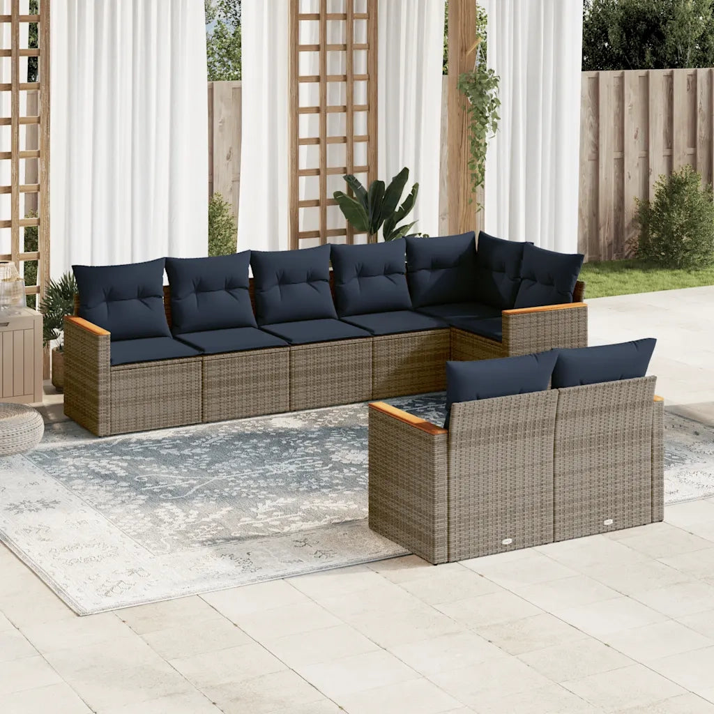 Set Divani da Giardino 8 pz con Cuscini Grigio in Polyrattan 3226152