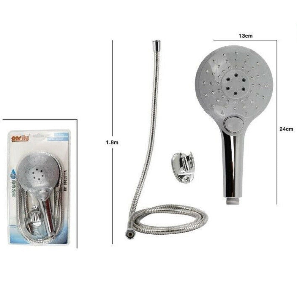 Trade Shop - Kit Doccetta Doccino Soffione Tondo Doccia Con Laccio 1,8mt Staffa 69110 Bagno -