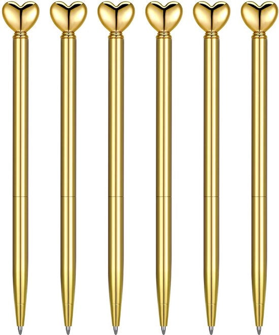 Penne Decorative a forma di cuore - 6 pezzi - Miscelanza di zinco/acciaio inossidabile - Pennarelli decorativi - Regali per donne - Ideali per diverse occasioni - Pennarelli