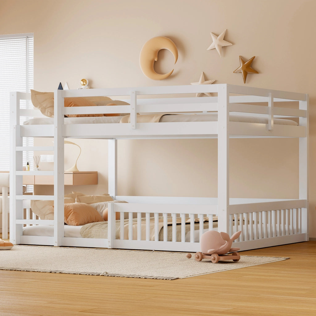 Letto a Castello 160x200 cm; 2 Posti - Con Sponde - in MDF e Legno di Pino - Bianco