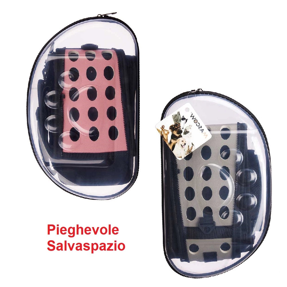 Trasportino per cane gatto Trasparente con Maniglia Tracolla 37x17 H22cm Rosa