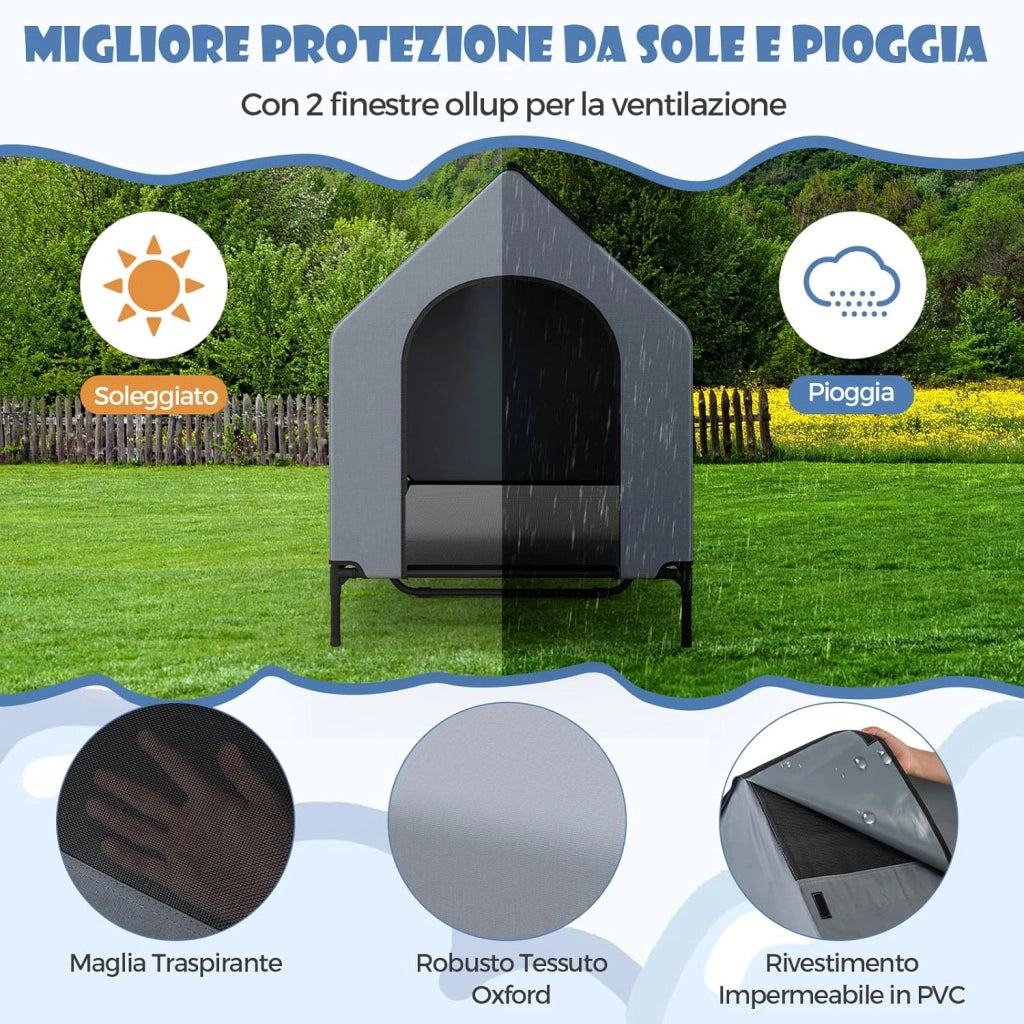 Casetta per Cani, Letto Rialzato per Cani con Copertura Rimovibile ed Impermeabile e Finestre Ventilate, Cuccia Cane Esterno ed Interno Taglia Piccola/Media/Grande (75 x 110 x 106 cm)