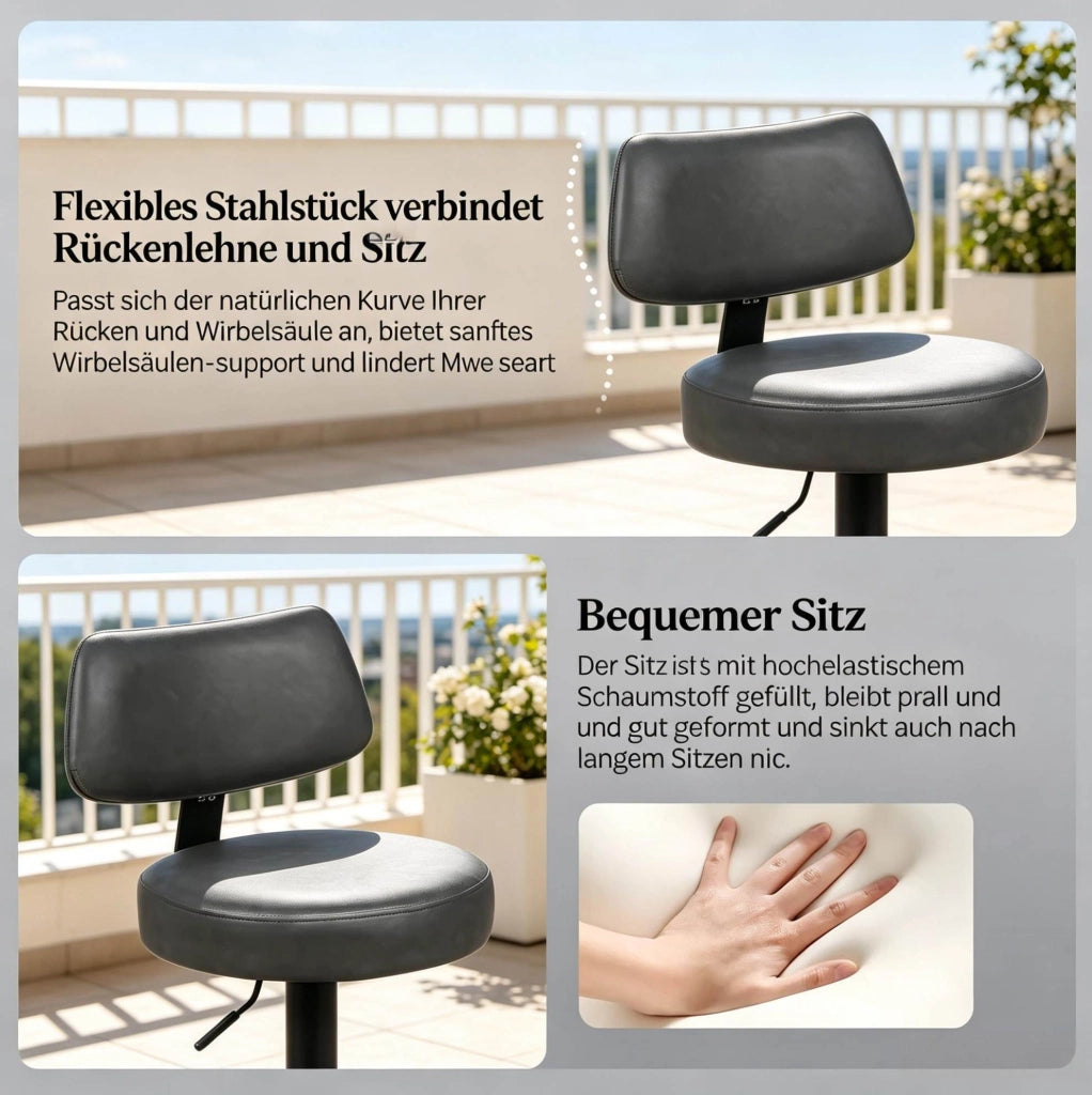 Sgabello da bar regolabile 41x41x84-109 cm in similpelle antracite, set da 2