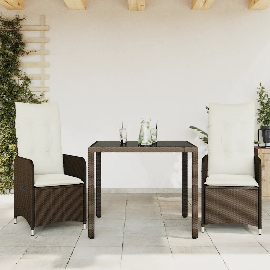 Set BistrÃ² da Giardino 3 pz con Cuscini in Polyrattan Marrone