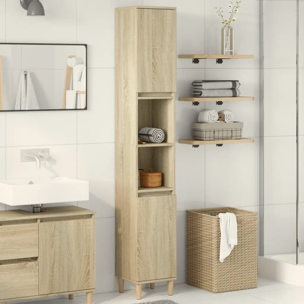 Armadietto da Bagno | Armadio da bagno Rovere Sonoma 30x30x190cm Legno Multistrato