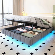 Letto-Xylo-160x200 cm-idraulico, LED, senza testiera, lino grigio