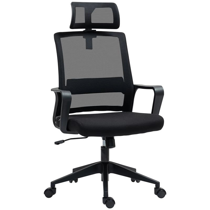 SEDIA DA UFFICIO ERGONOMICA CON POGGIATESTA E ALTEZZA REGOLABILI FUNZIONE DONDOLO E RUOTE NERO