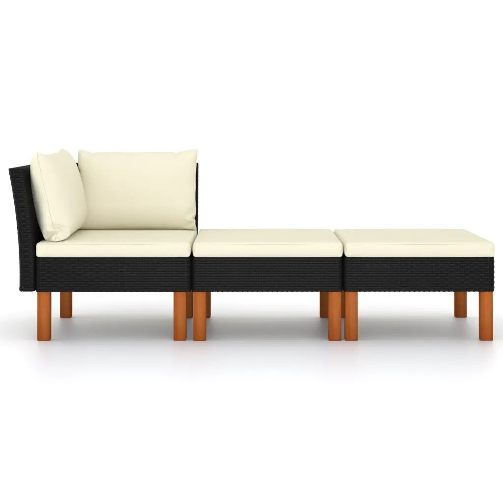 Set di Divani da Giardino 3 pz | Set Salotto da Giardino Polyrattan Massello di Eucalipto
