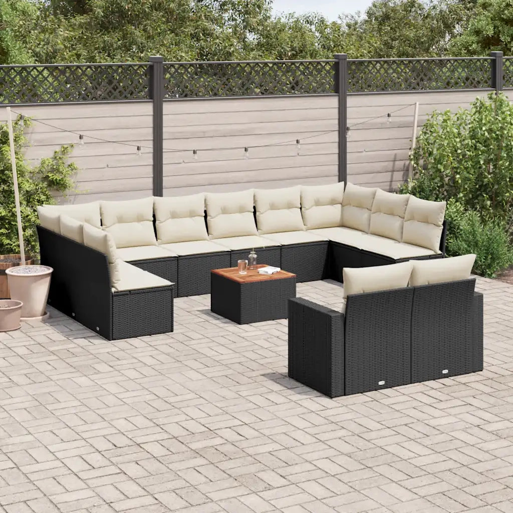 Set Divani da Giardino 13pz con Cuscini Nero in Polyrattan 3256686