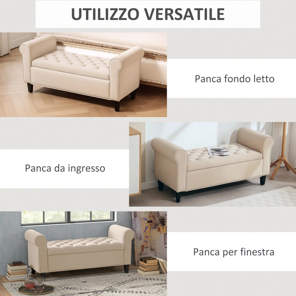 Panca Fondo Letto in Tessuto Velluto con Contenitore ¨C Minimal ¨C Beige 126x48.5x57 cm