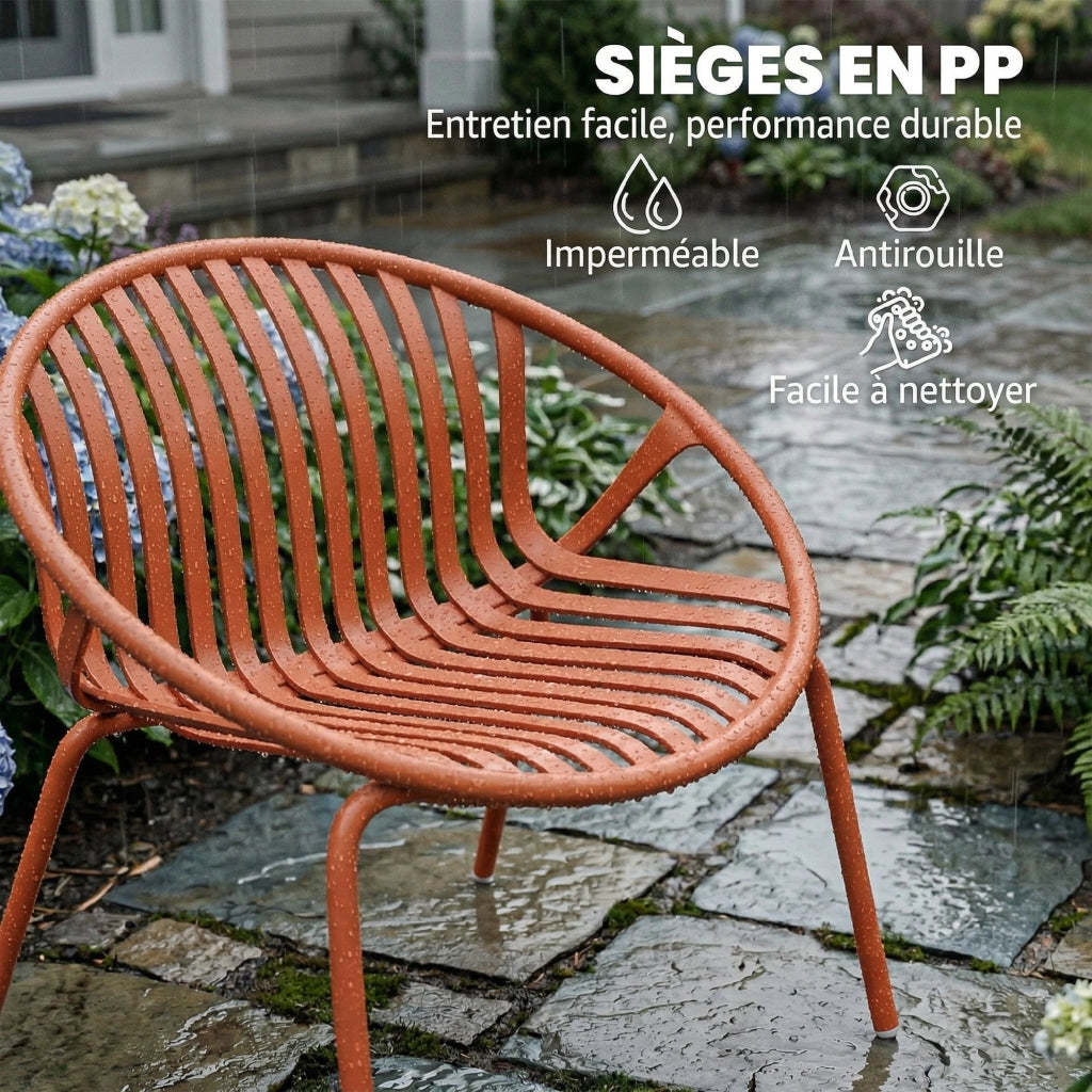 Set tavolino da giardino 3 pezzi ¨C zephmum ¨C rosso, acciaio e polipropilene, 80x70x75 cm