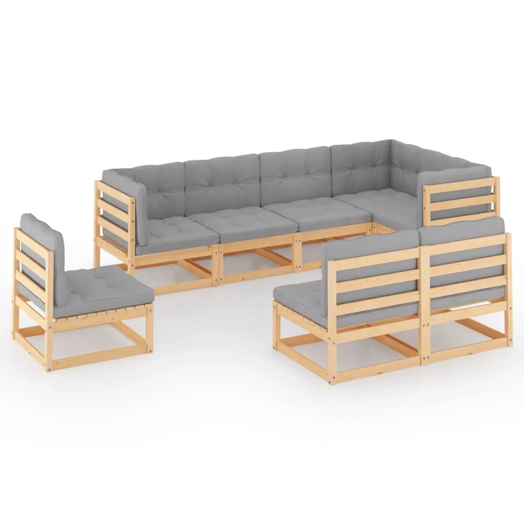 Set Salotto Giardino 8 pz Cuscini Antracite Legno Massello Pino 3076674
