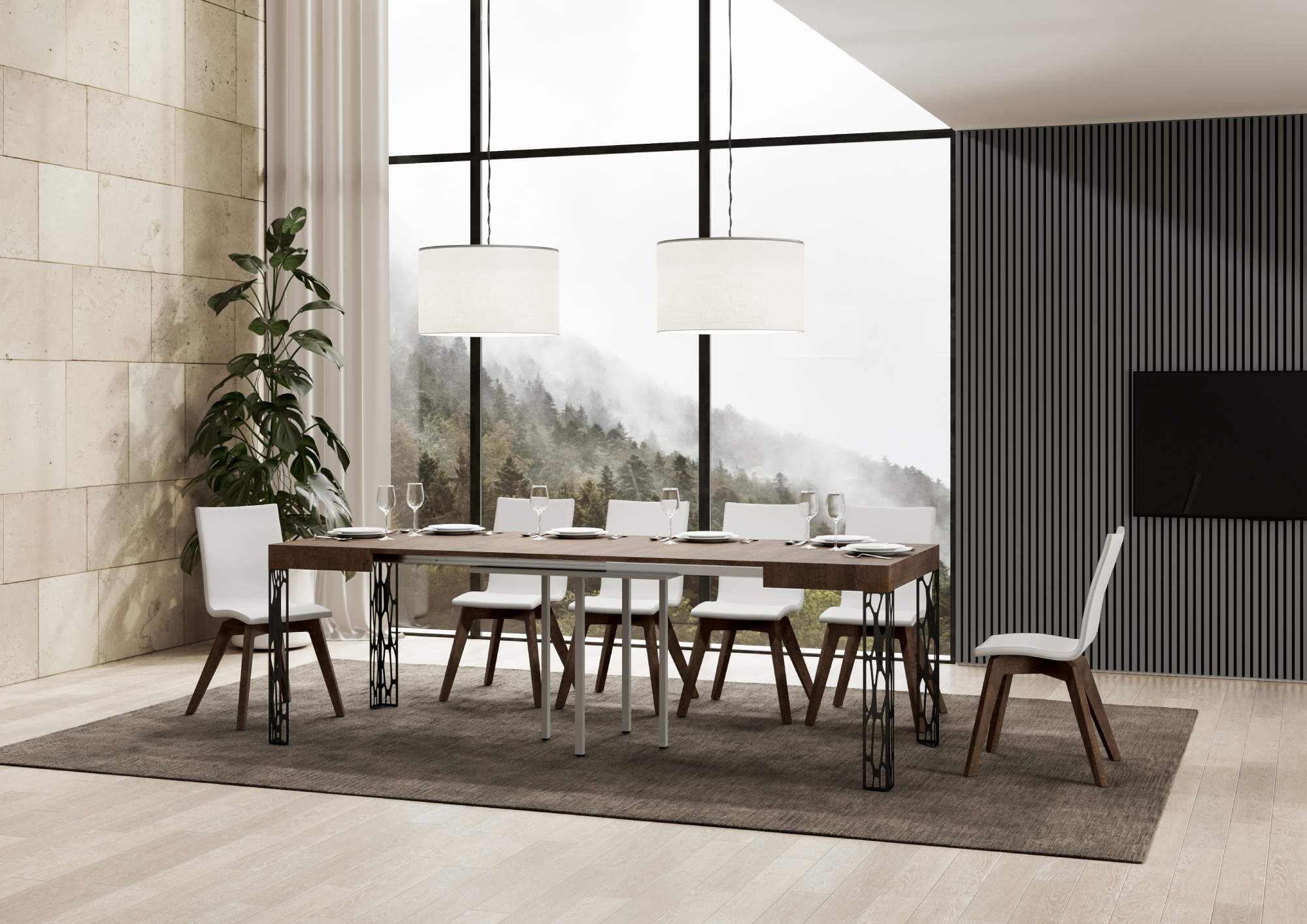 Tavolo Allungabile 90-246x90x77 cm Ghibli Allungabile piano Noce