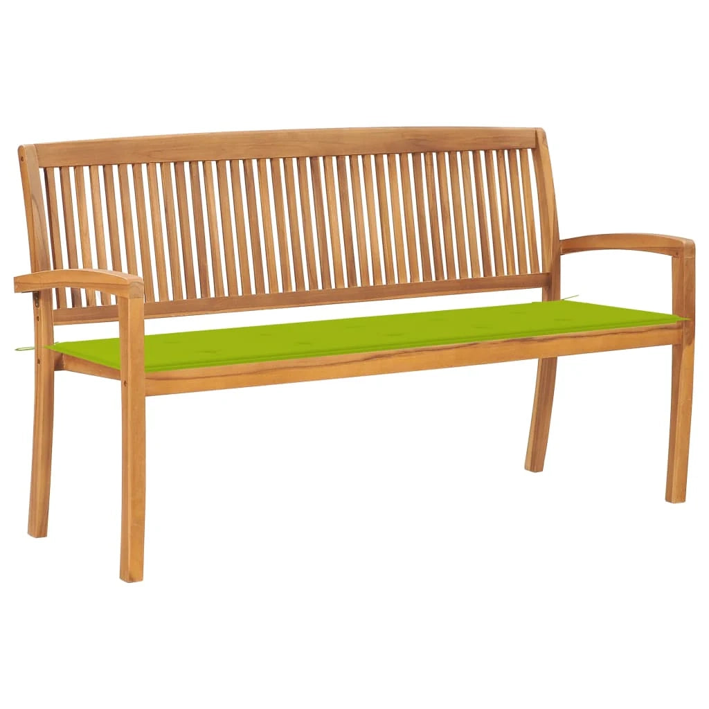 Panchina da giardino arredo esterno per patio panchina e cuscino impilabili per terrazzo 159 x 57,5 ​​x 90 cm legno massello di teak 02_0011692