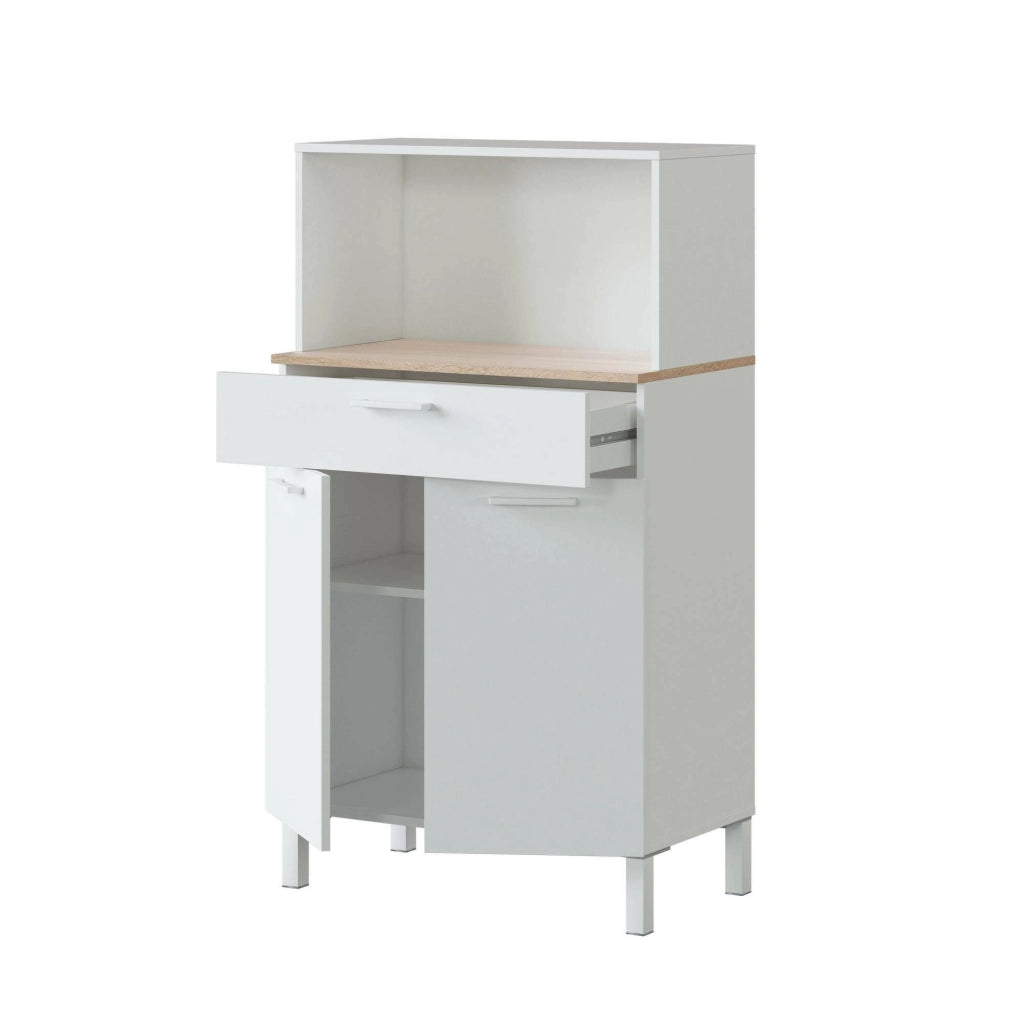 Armadio multiuso Asaro, Credenza da cucina a 2 ante, Mobile ausiliario multiuso, Armadio moderno, cm 72x4h126, Bianco e Rovere