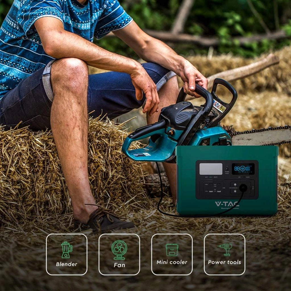 Power Station Portatile con Batteria di Accumulo LiFePO4 1024Wh AC:220V 1000W (Max. 1800W) con 3 Prese Schuko Ricaricabile con Alimentatore o Pannello Solare Fotovoltaico Portatile