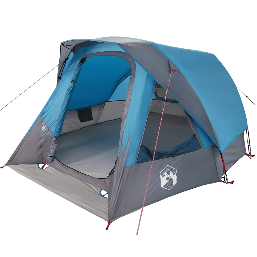 Tenda da Campeggio a Cabina per 4 Persone Blu Impermeabile