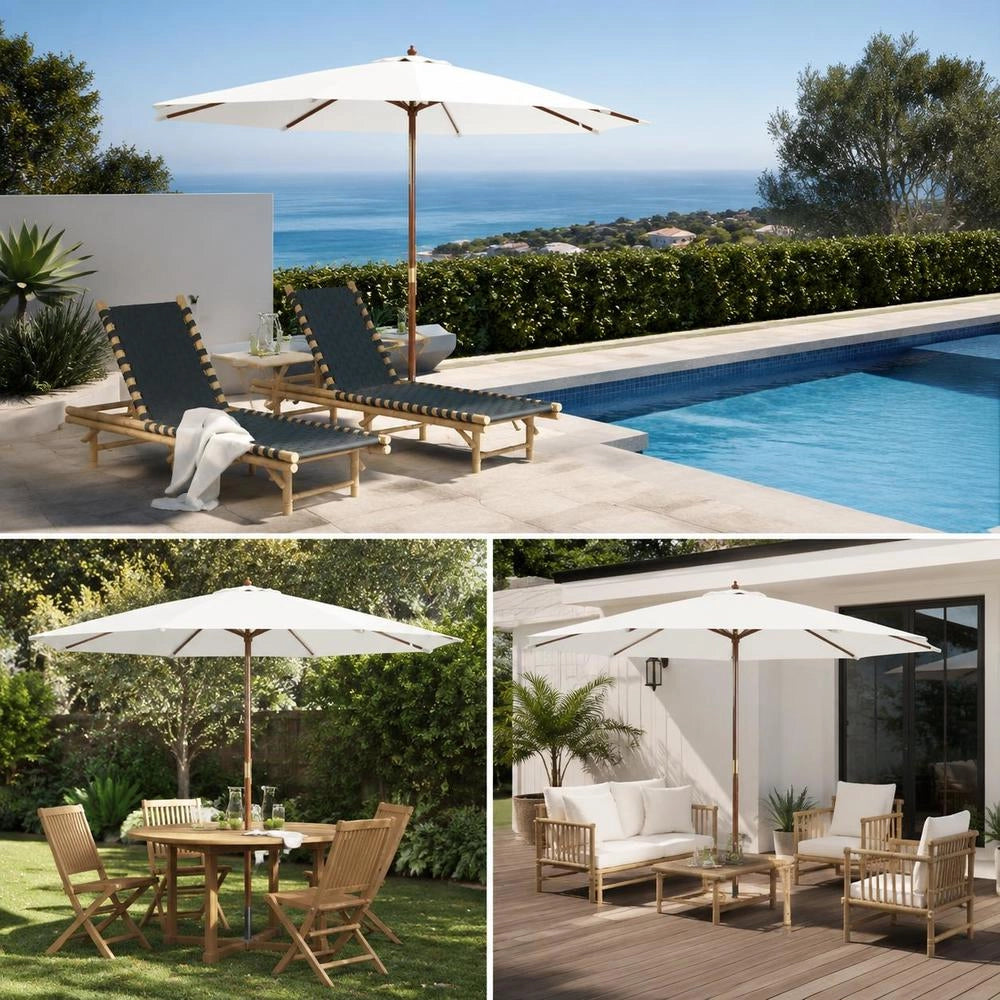 Parasol With Wooden Pole 350 Cm Sand White