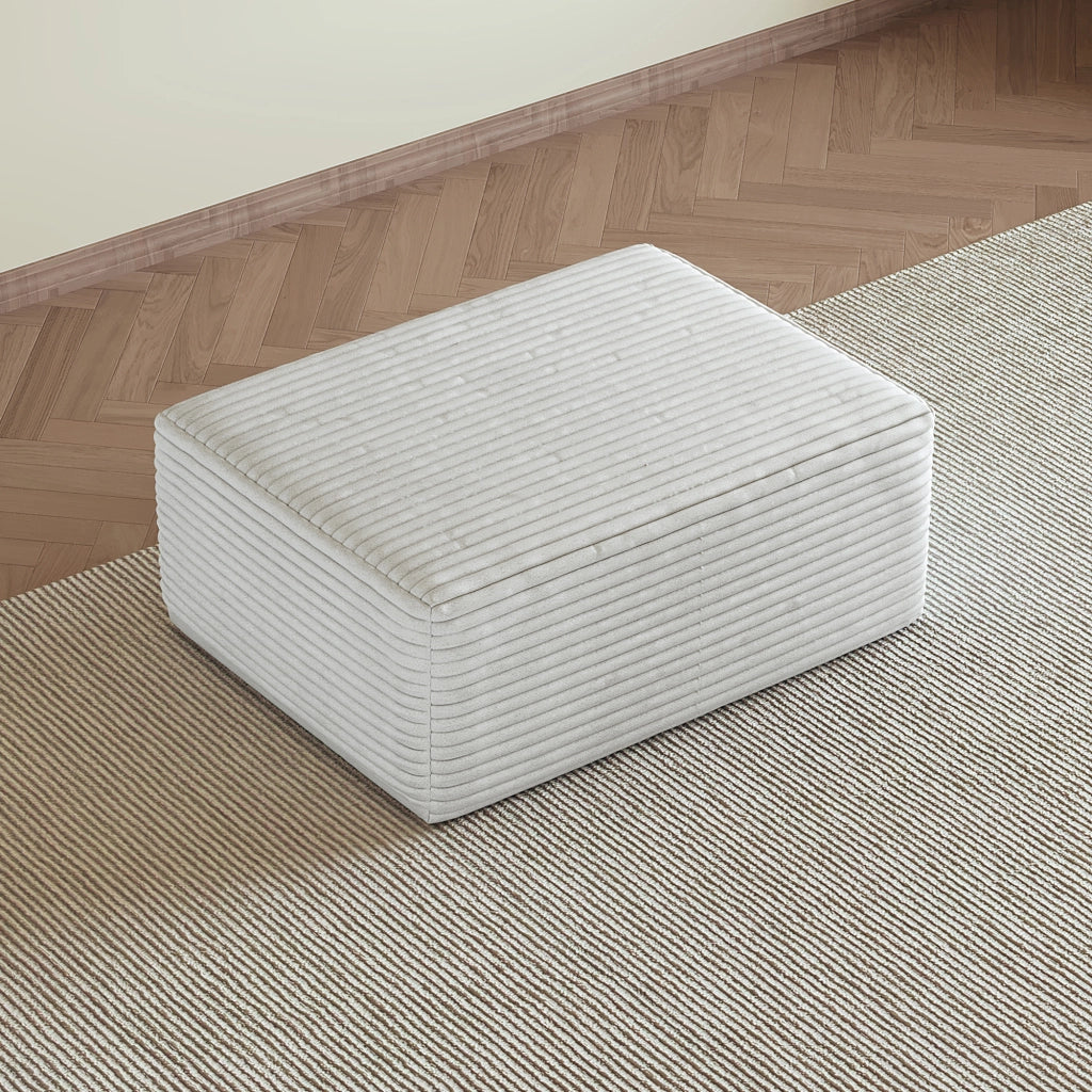 Divano Modulare Chaise Longue con seduta ampia e tessuto corduroy, Bianco