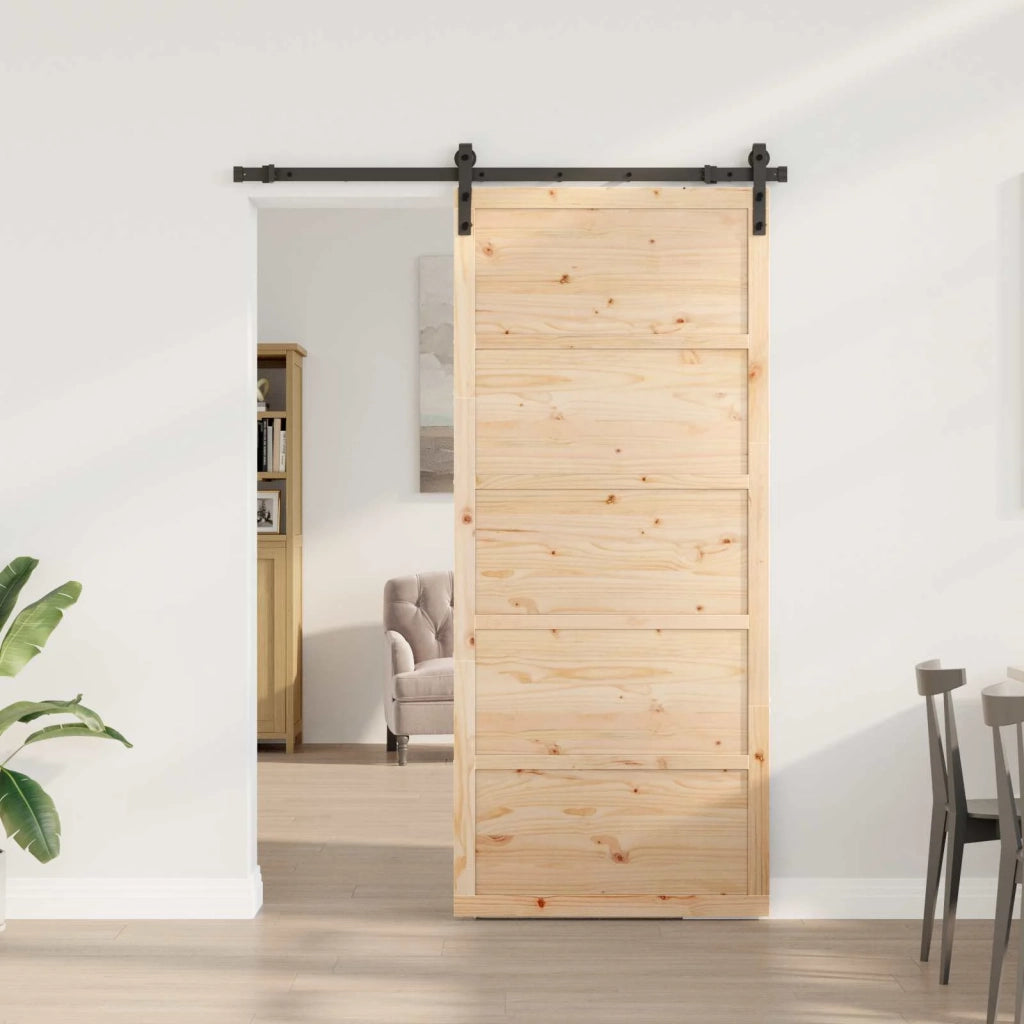 Porta scorrevole Naturale 80 x 208 cm Legno Massello di Pino 3445654