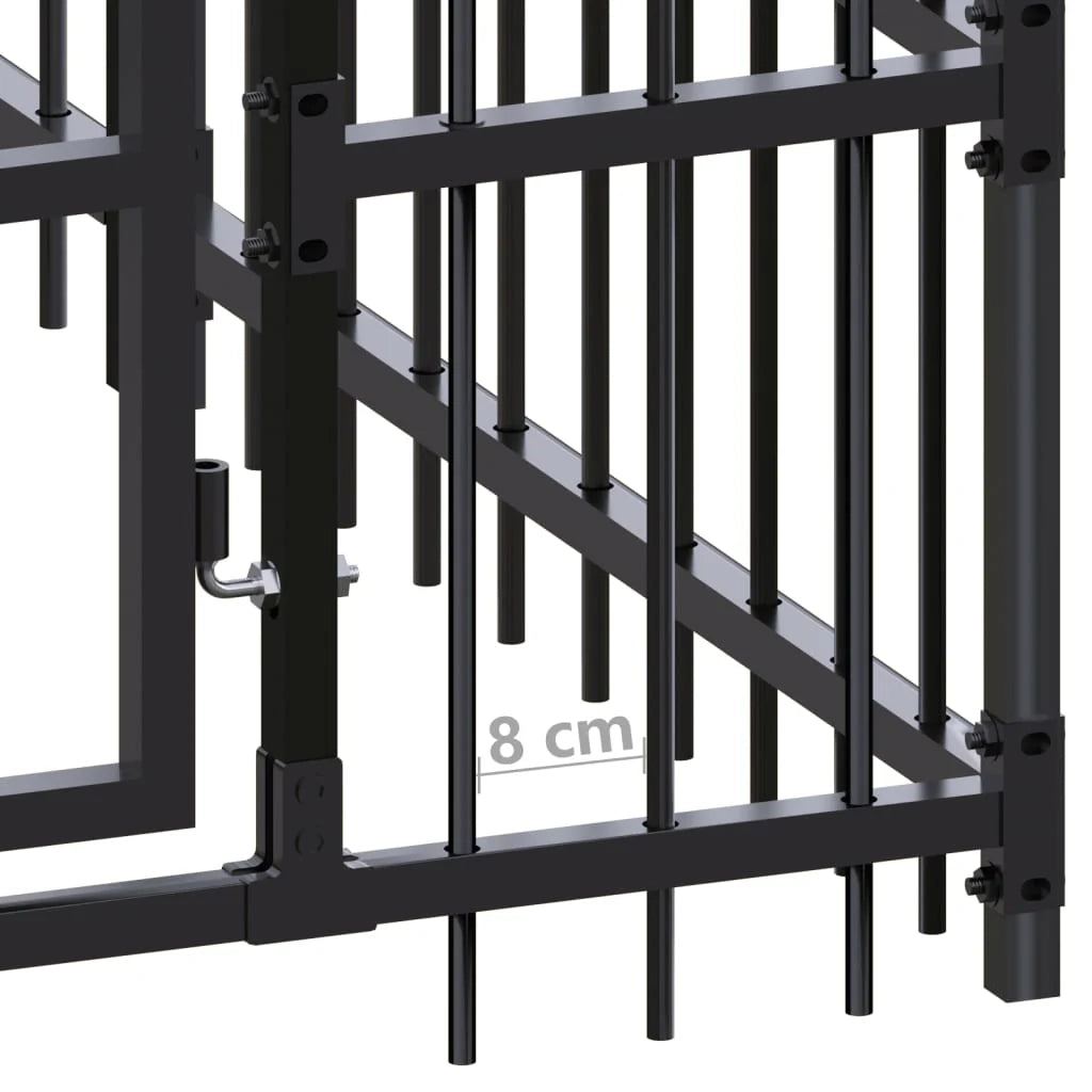 Cuccia/gabbia/recinto per animali domestici da esterno con tetto per cani acciaio 5,53 m² nero 02_0041761