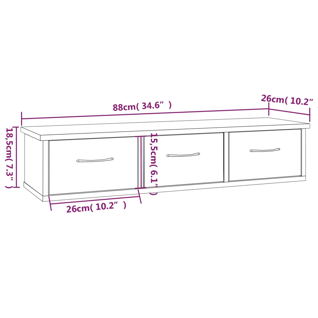 Mobile a Muro Grigio Sonoma 88x26x18,5 cm in Legno Multistrato cod mxl 33125