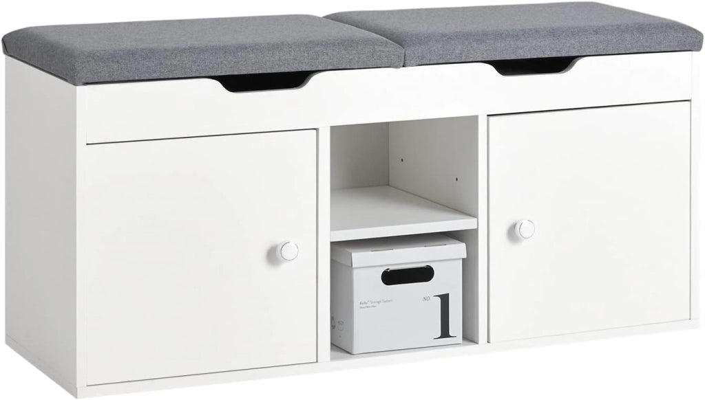 Scarpiera Salvaspazio Slim Ingresso - Panca Scarpiera Ingresso - Panca Contenitore con Vano Portaoggetti - Portata per Corridoio, Soggiorno, Camera da Letto - Bianco 100x48x34 cm FSR96-W