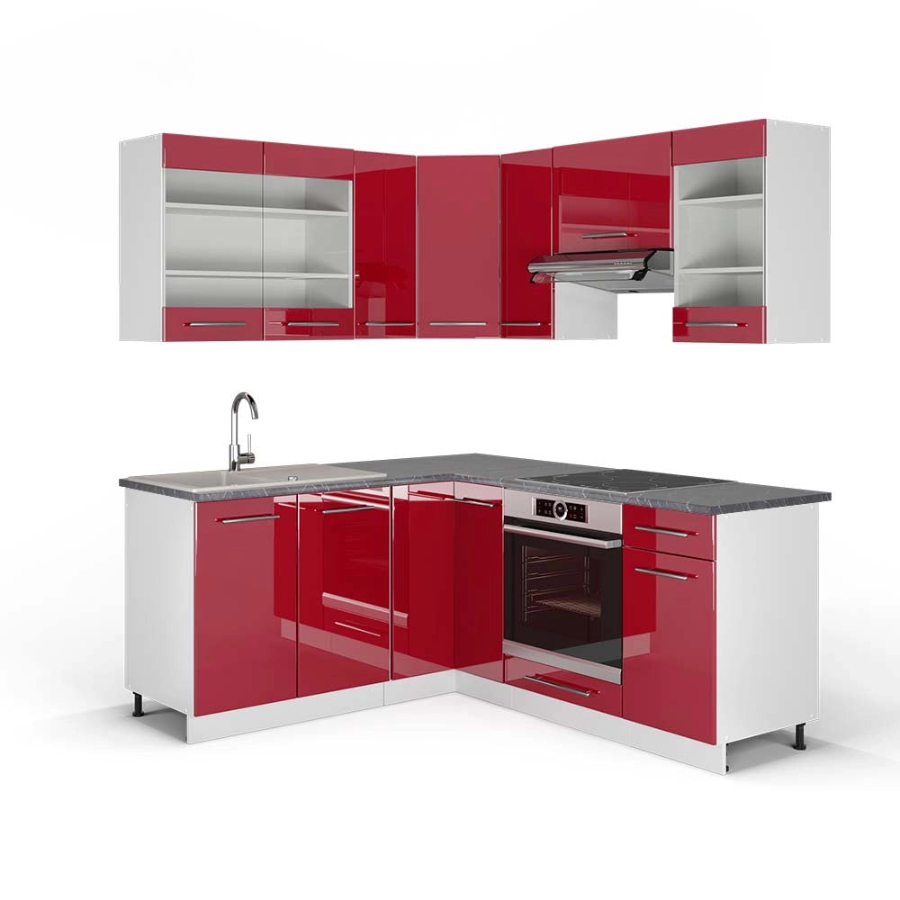 Cucina angolare completa Fame-Line Bordeaux lucido/Bianco 190 x 60 cm, PL Antracite Vicco