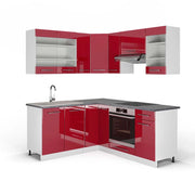 Cucina angolare completa Fame-Line Bordeaux lucido/Bianco 190 x 60 cm, PL Antracite Vicco