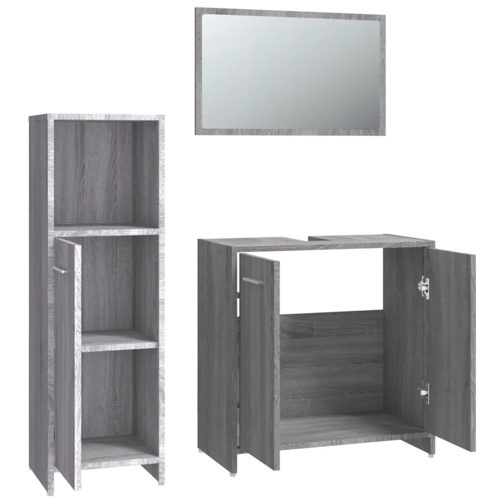 Set Mobili da Bagno | Armadio da bagno 3 pz Grigio Sonoma in Legno Multistrato