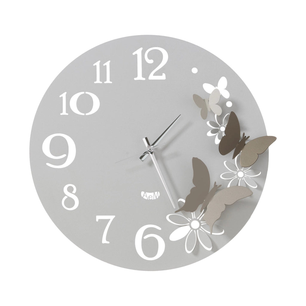 Orologio da parete particolare Butterfly Flowers piccolo Bianco marmo e sabbia
