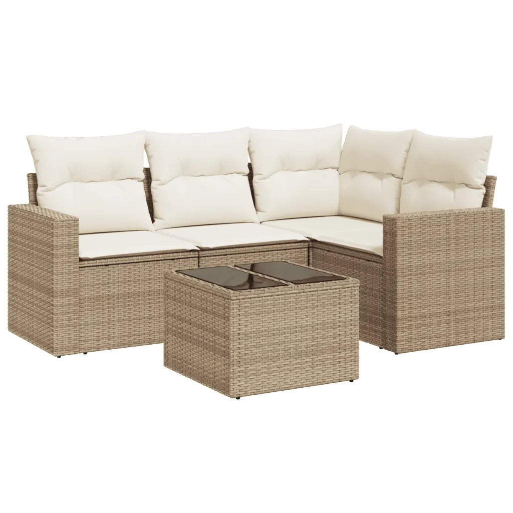 Set Divano da Giardino 5 pz con Cuscini Beige in Polyrattan 3251255