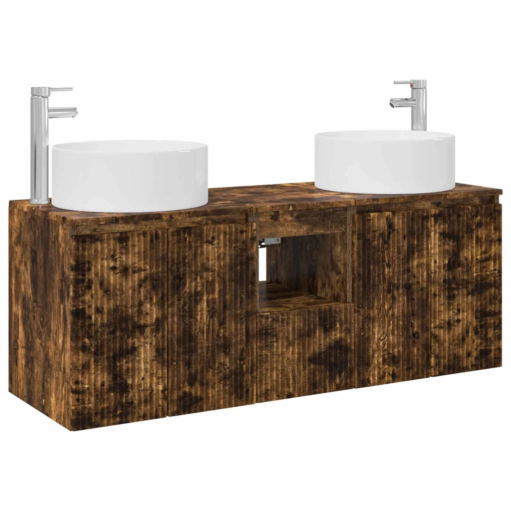 Set di Armadi da Bagno 3 pz Rovere Fumo 49,5 x 44,5 x 65,5 cm 3405742