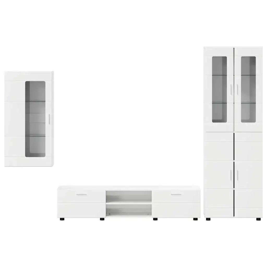 Set mobile TV FLORIN 3 pcs Bianco Lucido Legno multistrato