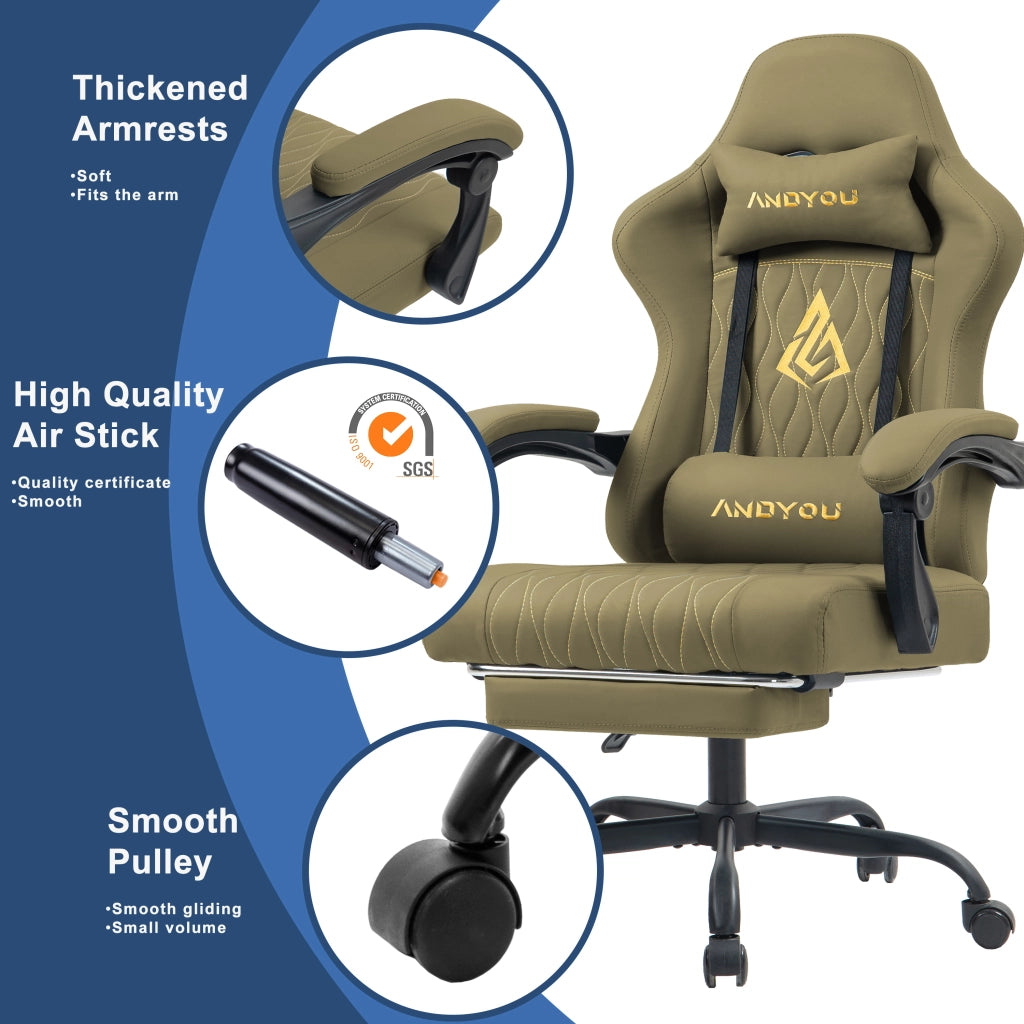 Sedia da Gaming con Poggiapiedi ¨C Zephmum ¨C Verde, Imbottita, Pelle