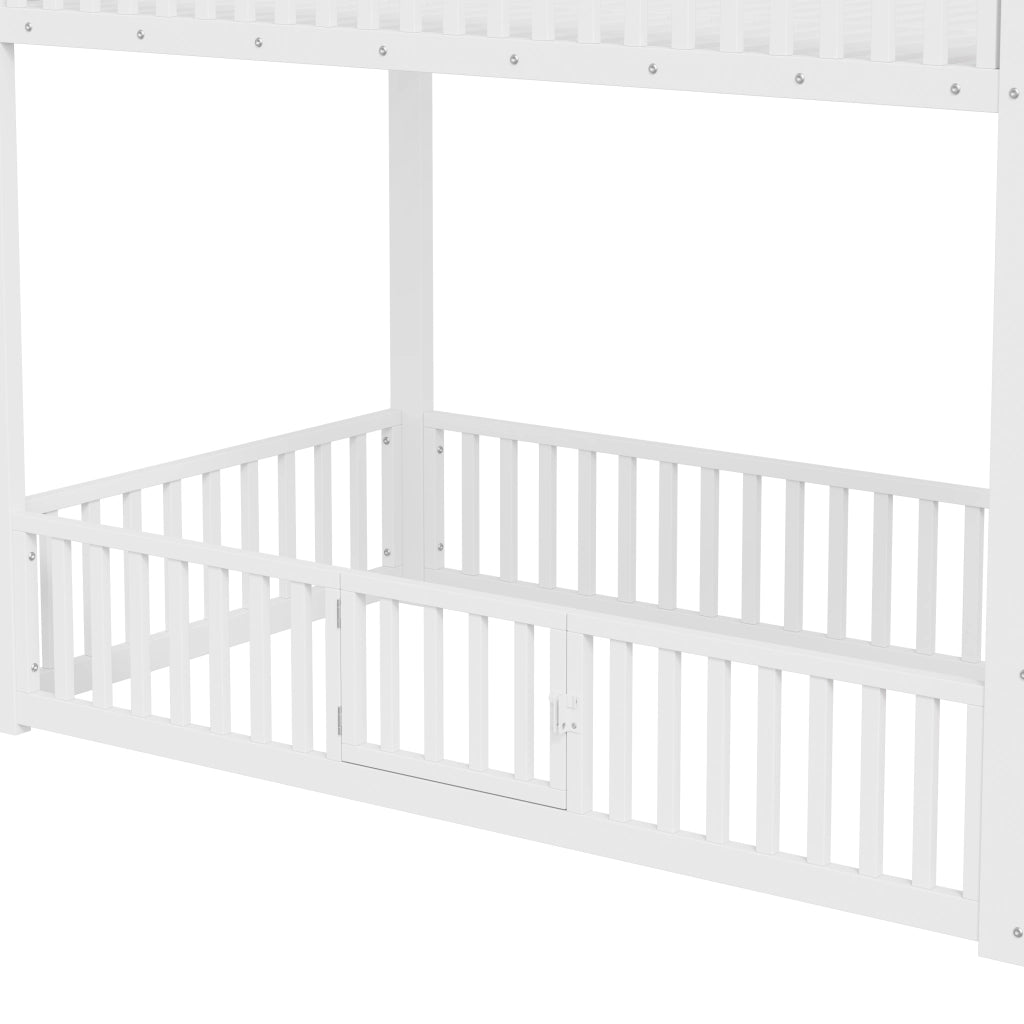 Letto a castello due posti 90 × 200 cm con scala contenitore e LED in MDF e metallo bianco