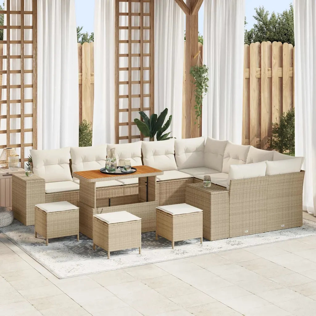 Set Divano da Giardino con cuscino 13 pcs Beige polyrattan