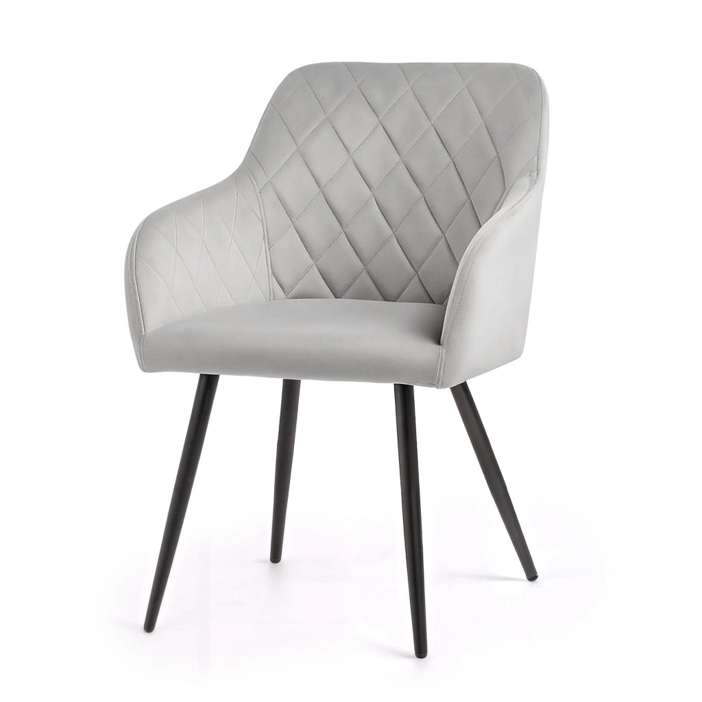 Set di 6 Sedie in velluto con cuciture a rombi VELTO Grigio gambe nere