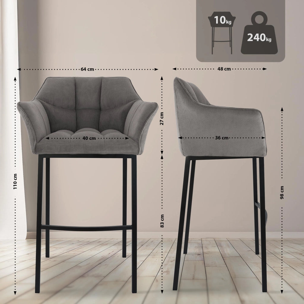 Sgabello bar Damaso B Cord con telaio a 4 piedi 2