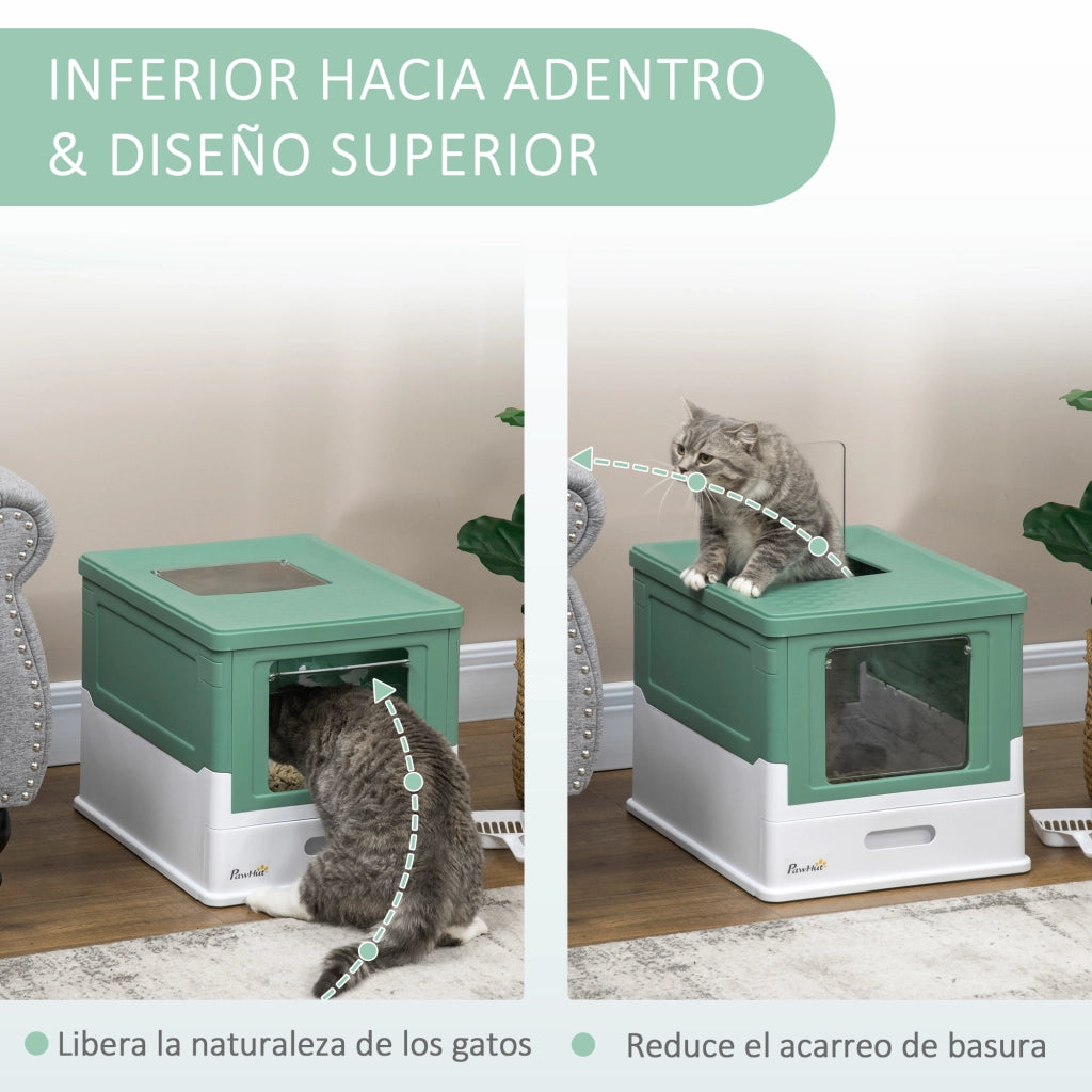 Casetta per Gatti con Pala ¨C zephmum ¨C Verde e Bianco 47.5x35.5x36.7 cm