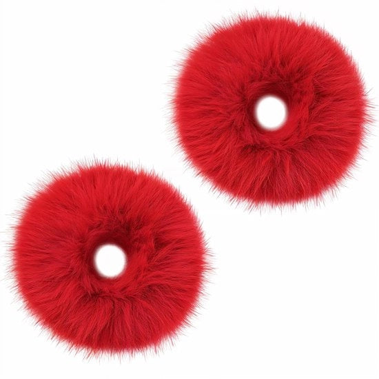 Set di elastici per capelli 2 pezzi - Scrunchies in piuma - Rosso chiaro - Elasticizzati - Soffici - Progettazione elegante - Fascia per capelli