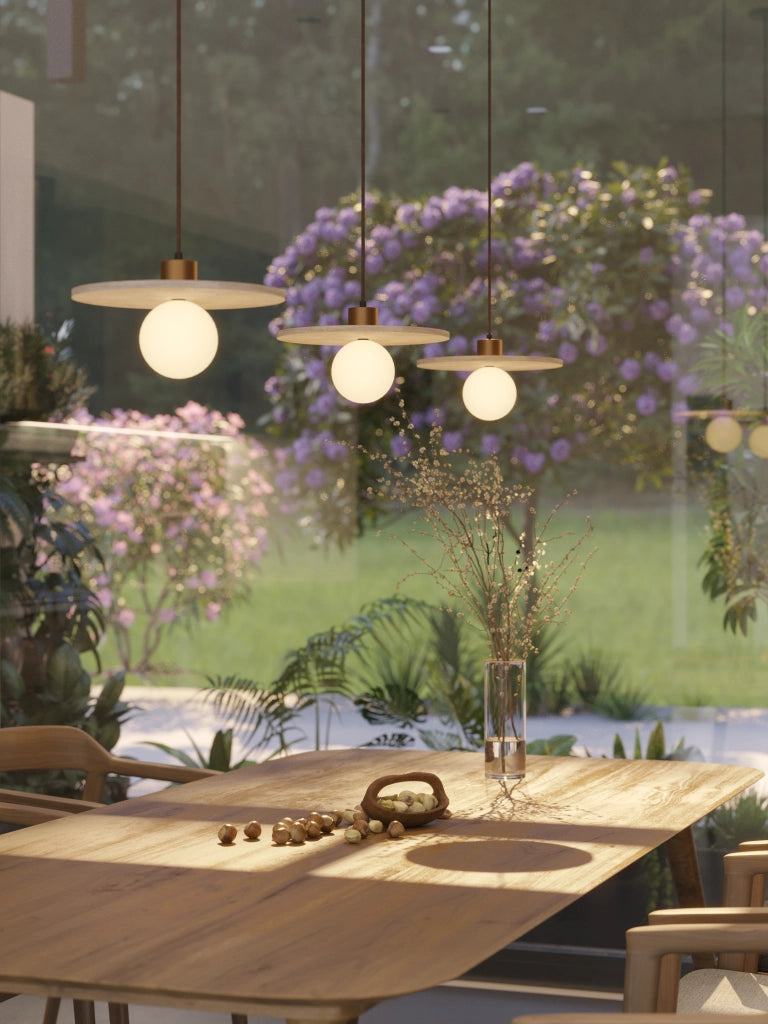 Lampada sospensione moderna sfera vetro bianco pietra G9 7W
