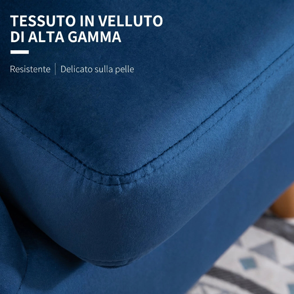 Poltrona da Salotto 67x65x77 cm con Imbottitura Spessa Gambe in Legno e Braccioli in Velluto Blu