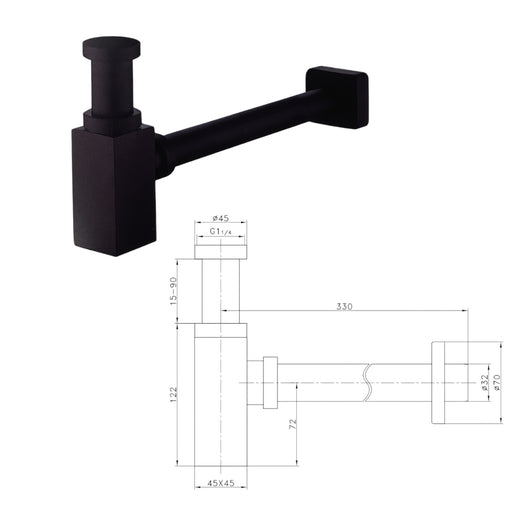 Sifone lavabo quadrato nero opaco